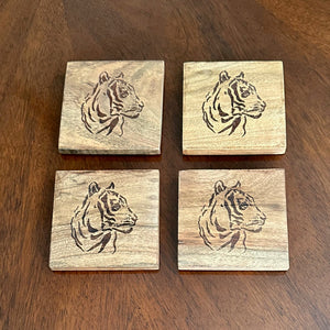 Etched Wood Tiger Coasters (set of 4)