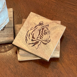 Etched Wood Tiger Coasters (set of 4)