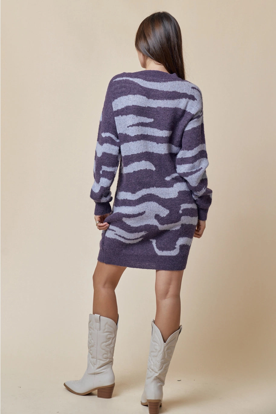 Tiger Stripe Sweater Dress - Purple