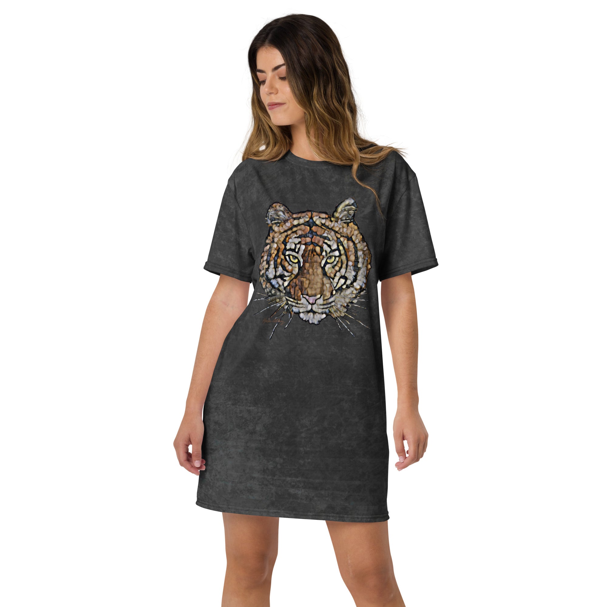Mosaic Tiger Distressed AOP T-shirt dress