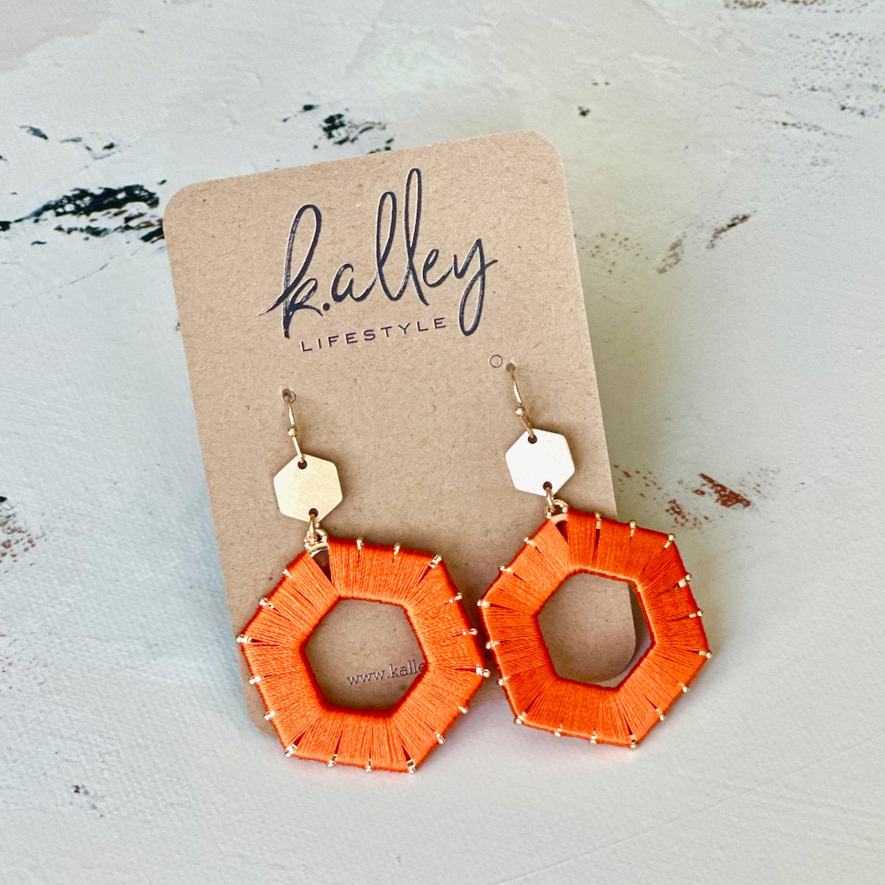 Hexagon Dangle Orange Earring