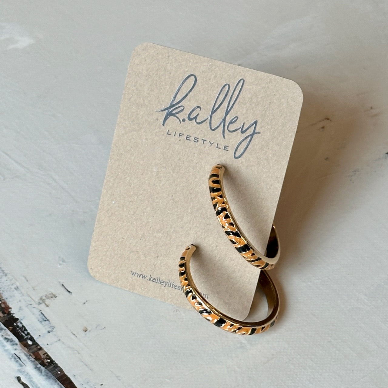 Traditional Tiger Print Gold Hoop Earrings (2 sizes)