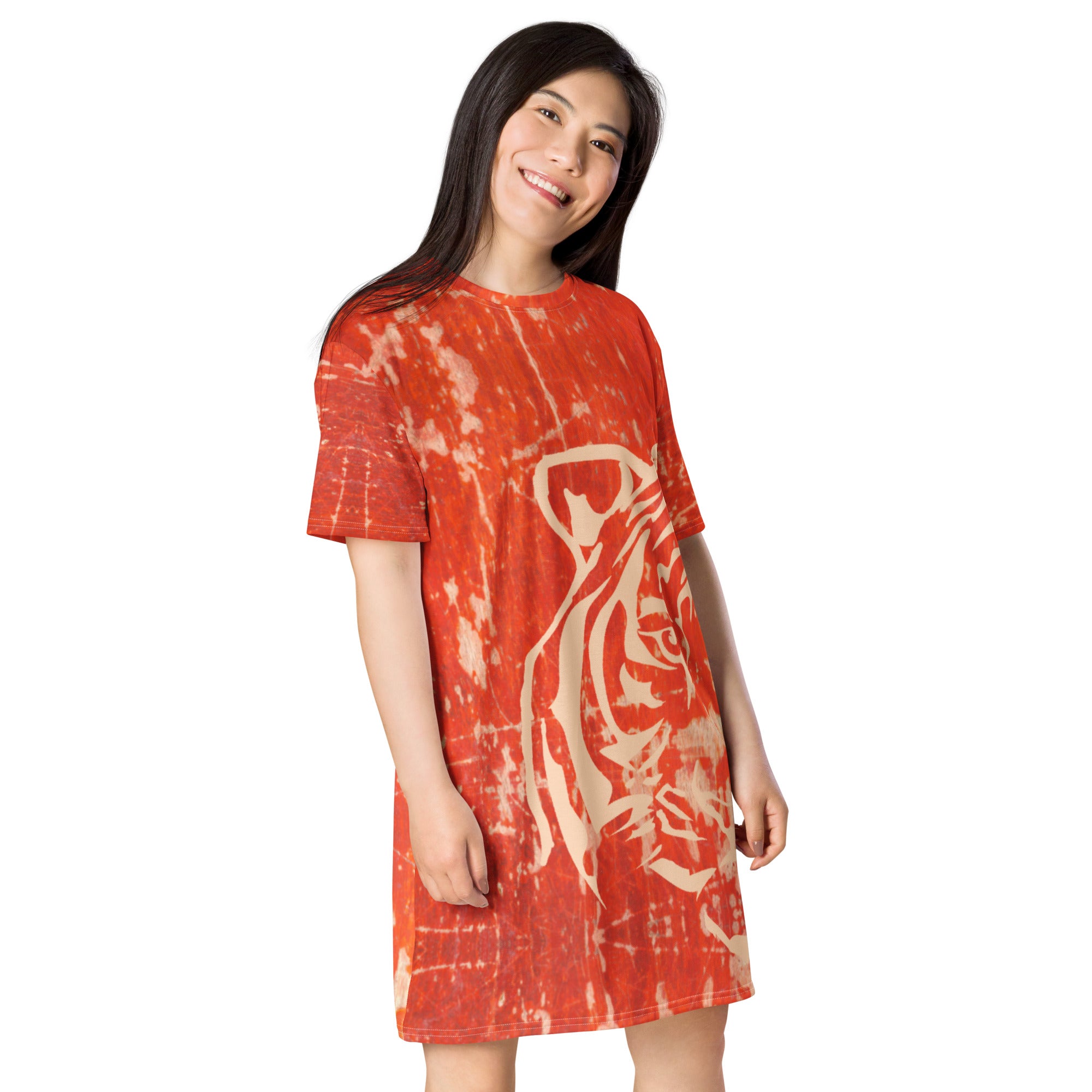 Distressed Orange Cream Tiger T-shirt dress