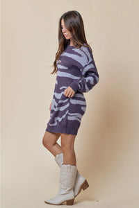 Tiger Stripe Sweater Dress - Purple