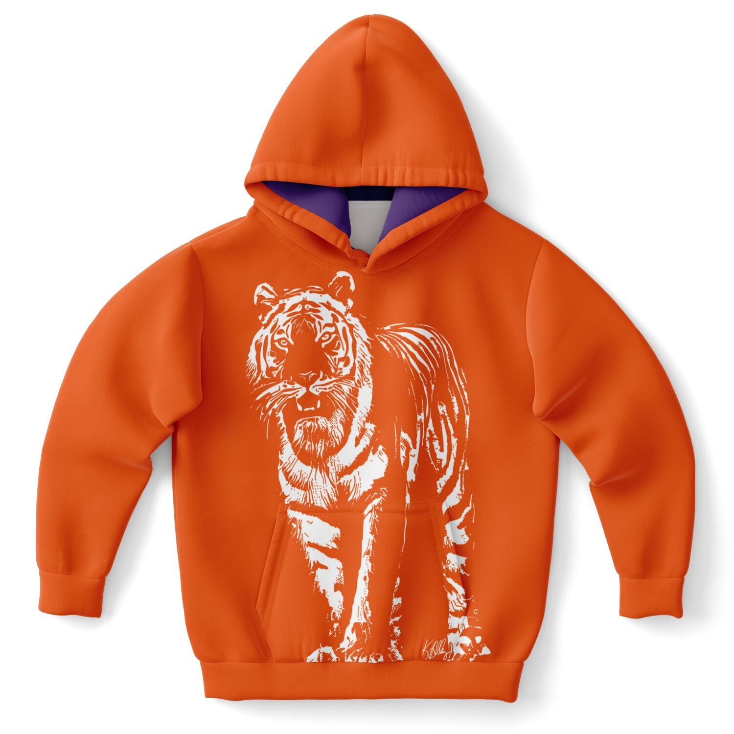 White Tiger on Orange Kids Hoodie