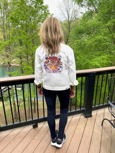 Abstract Tiger Embroidered Denim Jackets