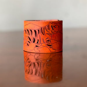 Prowling Tiger Leather Cuff