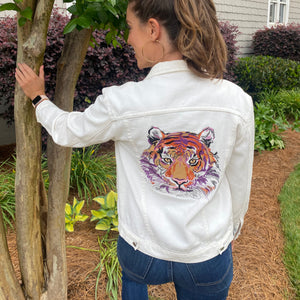 Abstract Tiger Embroidered Denim Jackets
