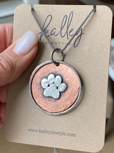 Large Copper & Sterling Paw Necklace