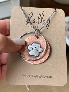 Large Copper & Sterling Paw Necklace
