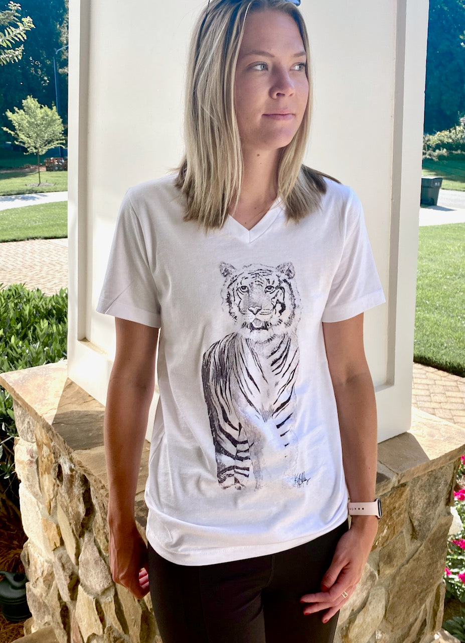 Black & White Tiger V-Neck T-Shirt