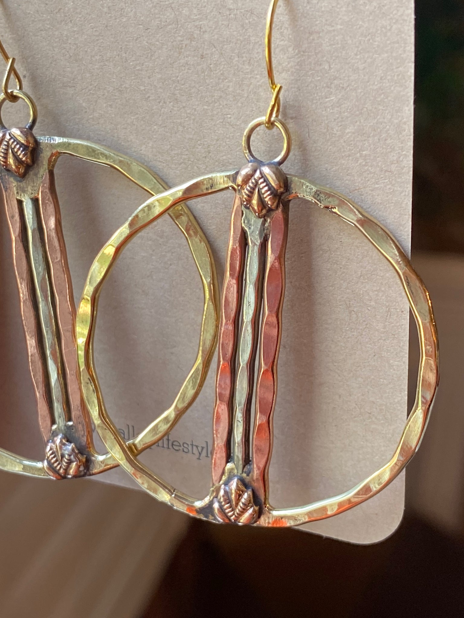Bar None Mixed Metal Hammered Earring