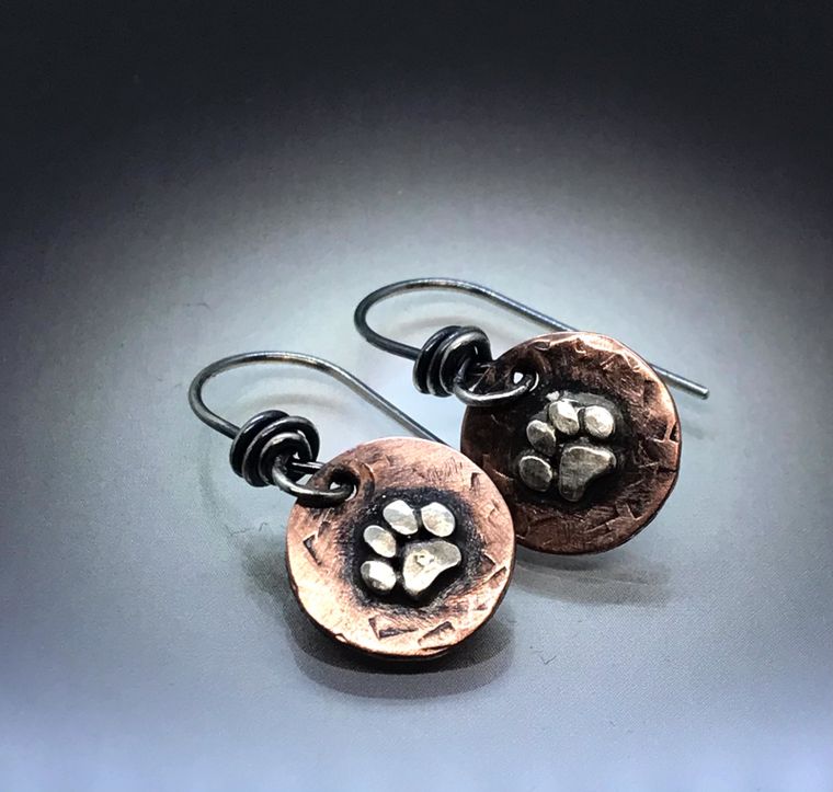 Sterling Paw on Copper Earring (2 sizes)