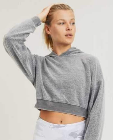 Fuzzy Cropped Gray Hoodie