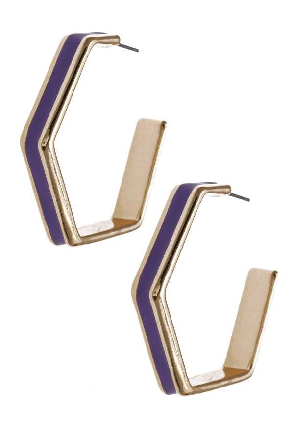 Gold & Purple Hex Hoop Earring