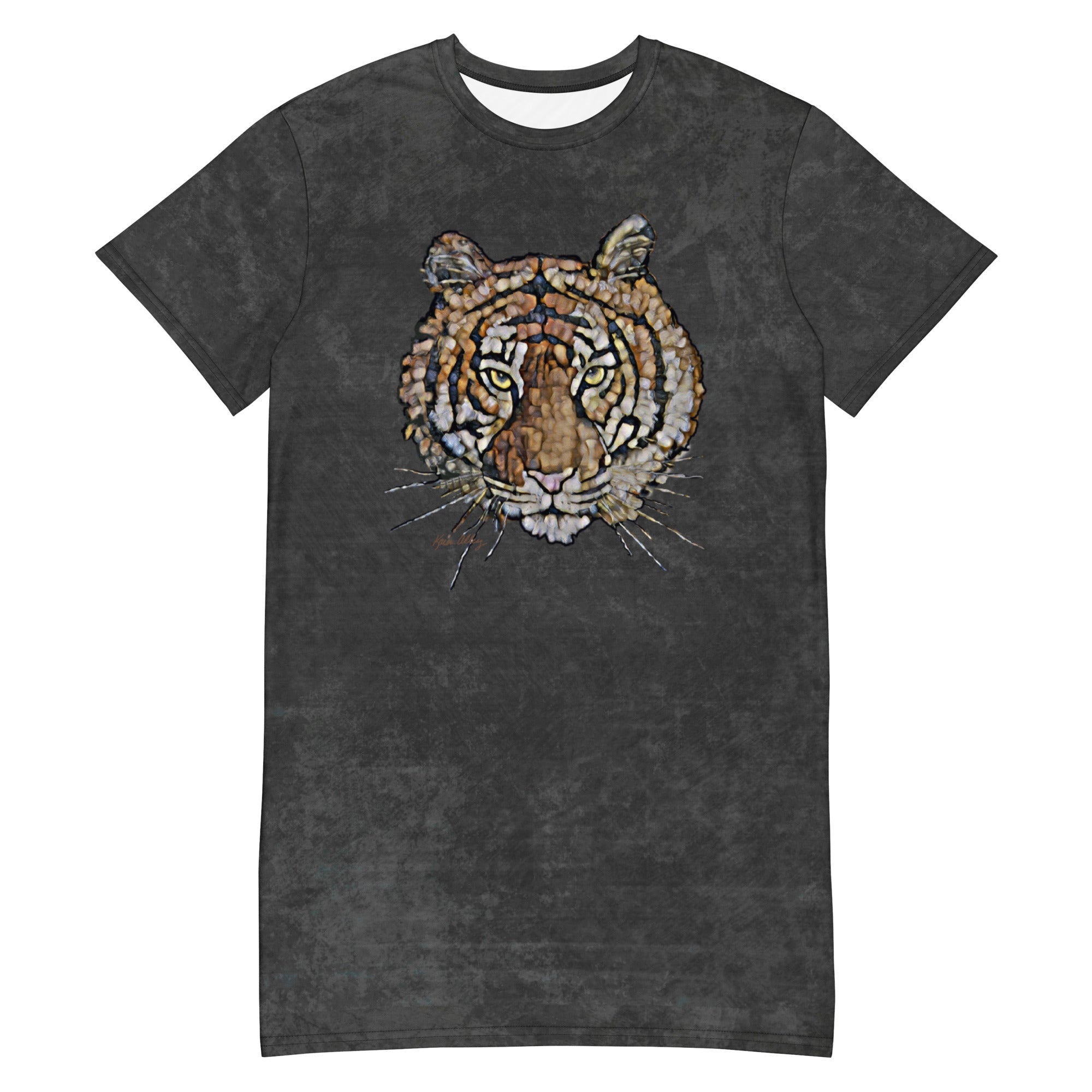 Mosaic Tiger Distressed AOP T-shirt dress