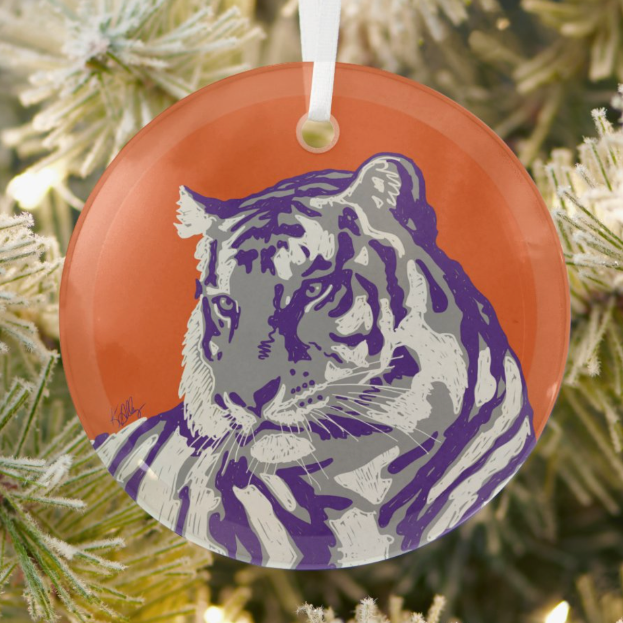 Staring Tiger Glass Ornament