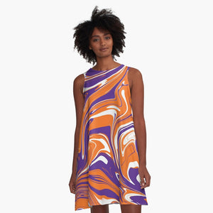 Purple & Orange Swirls Tiger Dress